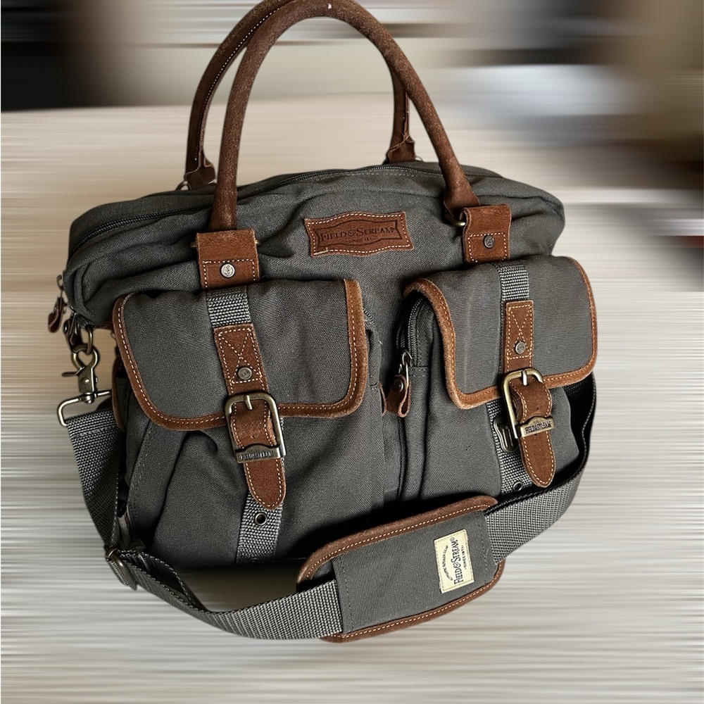 Field & Stream Canvas Leather Travel Laptop Messenger Briefcase Bag